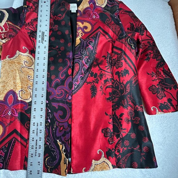 Chico's Womens Holiday Splendor Print Open Front Jacket Size 2 Artsy Multicolor - Picture 10 of 10